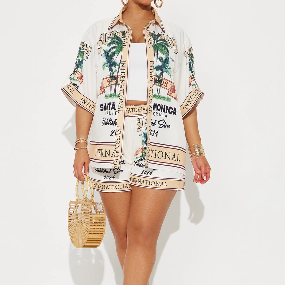 Tropical Print Button-Up Two Piece Set